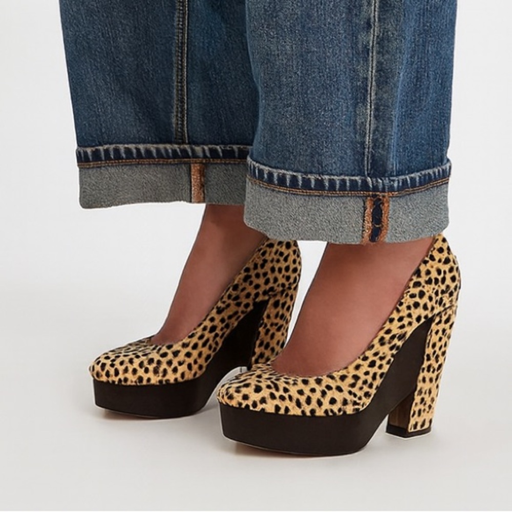 Rosegold Calf Hair Leopard “Lela Safari” Wedges